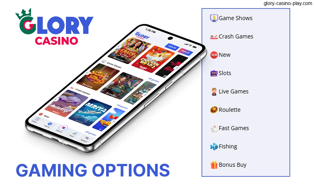 Glory Casino offers a wide variety of gaming options