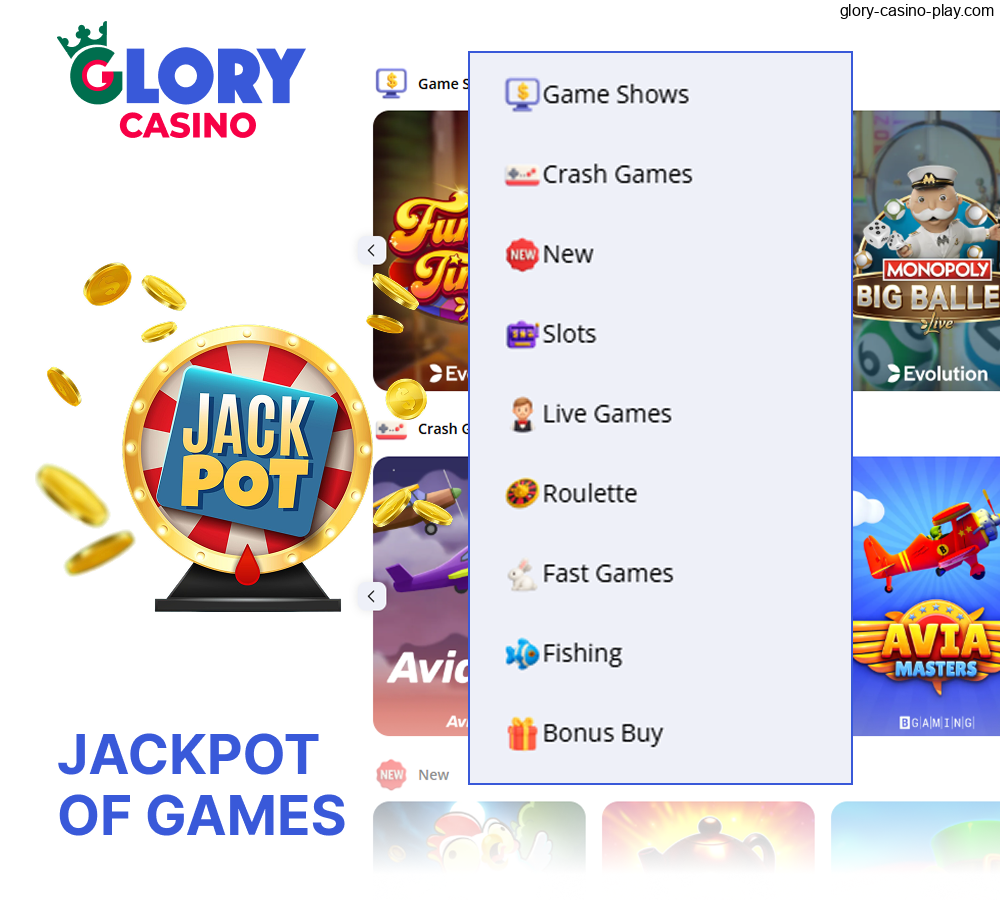 A jackpot of games awaits you at Glory Casino!