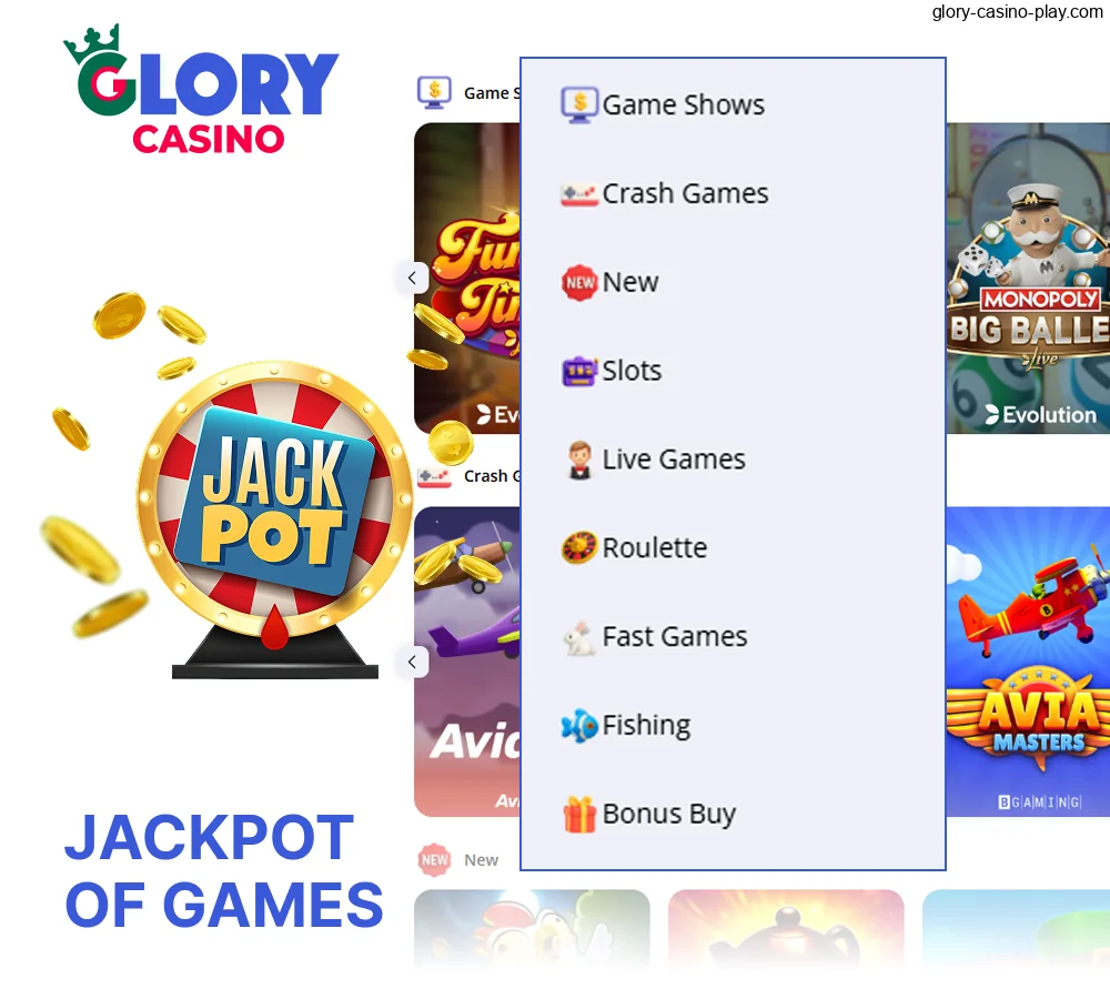 A jackpot of games awaits you at Glory Casino!