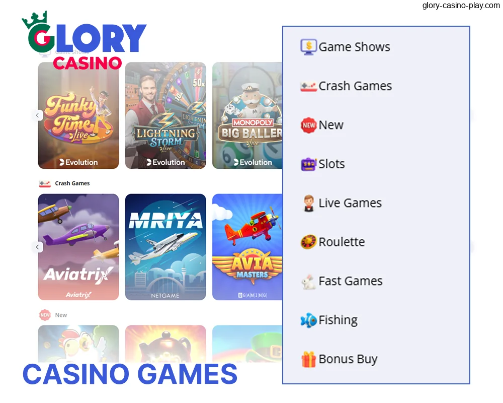 Games are available for play at Glory Casino
